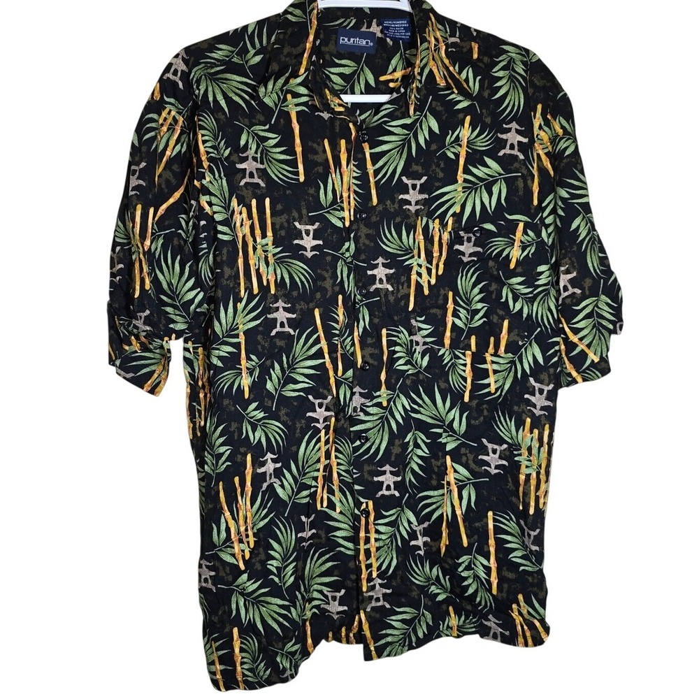 PURITAN Button Up Short-Sleeved Tropical Top 100% Rayon Men's Medium‎